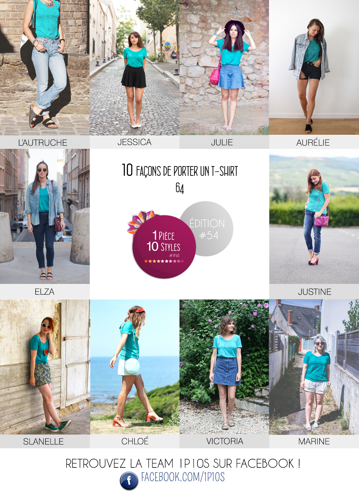 Look 1 pièce 10 styles, tenues de toutes les blogueuses mode, août 2015 marque 64 t-shirt tropical