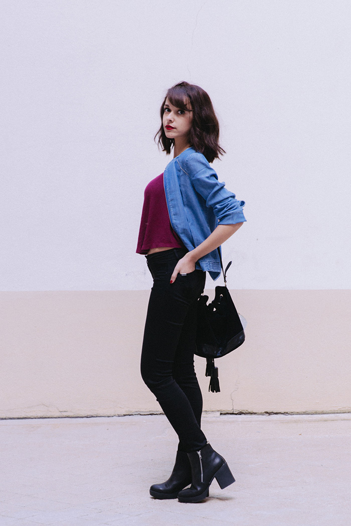 Blogueuse mode Paris influenceuse Dollyjessy look comment porter le bomber en jean - Slim noir Salsa Bomber en jean grain de malice 
